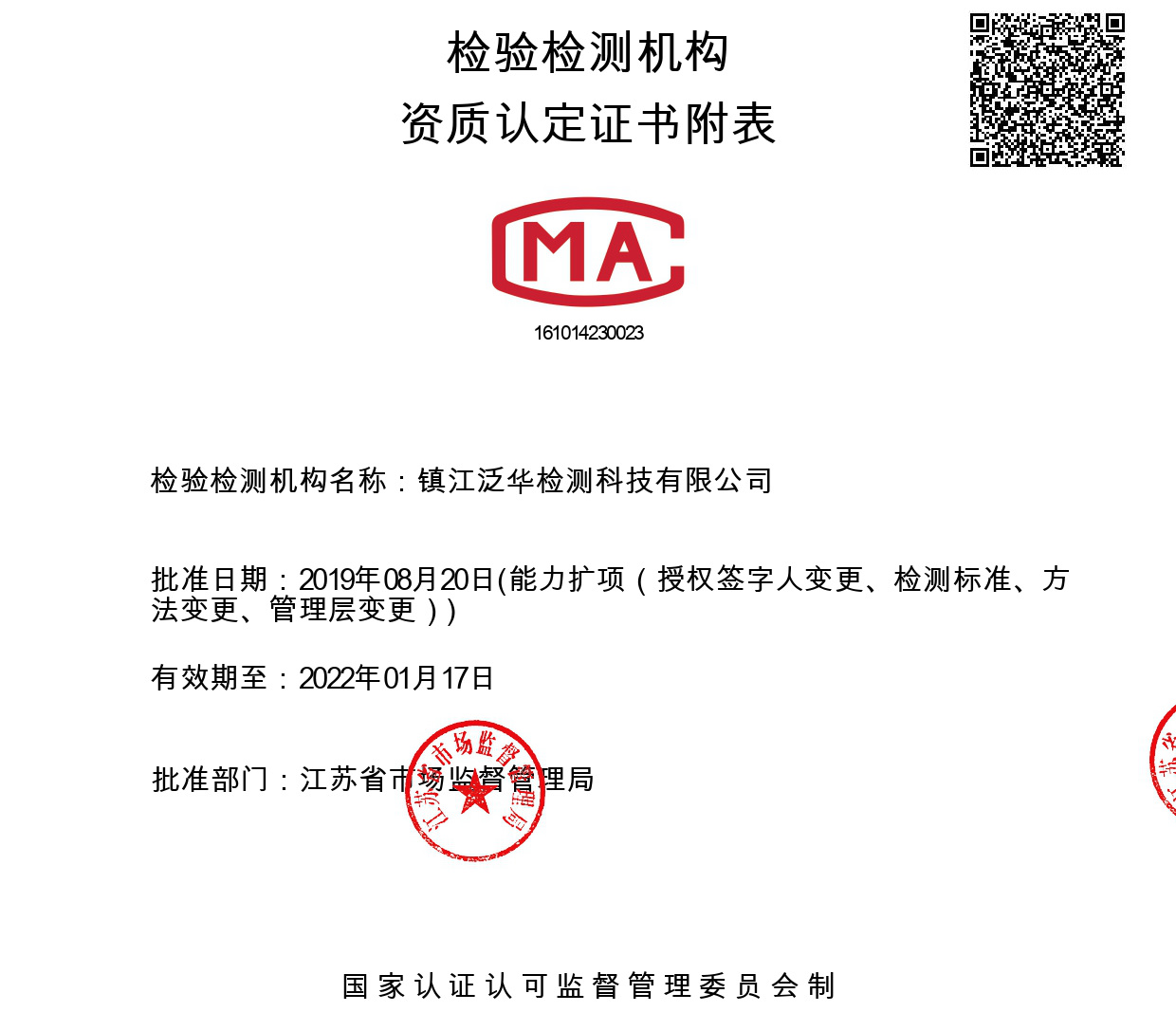 公司钛酸锂项目配套检测通过CMA认证